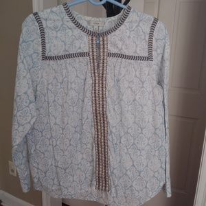 J. Crew Embroidered Henley Tunic/Blouse